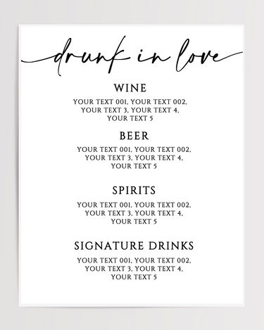 Drunk In Love Printed Wedding Signs